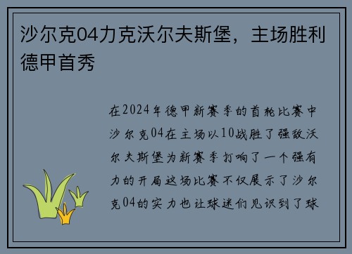 沙尔克04力克沃尔夫斯堡，主场胜利德甲首秀